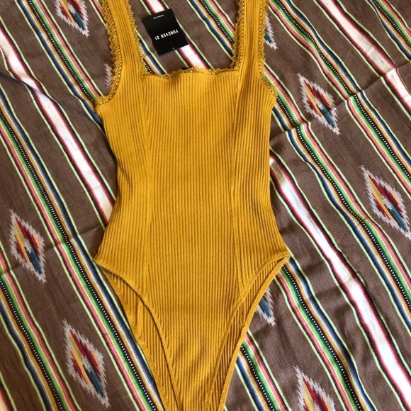 ❌SOLD❌Squareneck ribbed mustard bodysuit - Picture 2 of 4